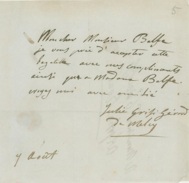 Grisi, Giulia - Autograph Letter to Balfe Signed