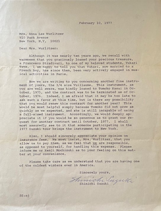 Suzuki, Shinichi - Typed Letter Signed