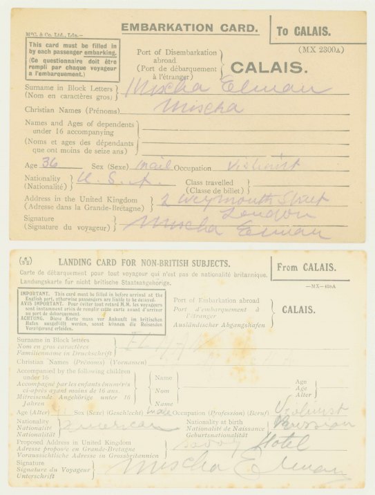 YSAŸE & ELMAN - EMBARKATION CARDS