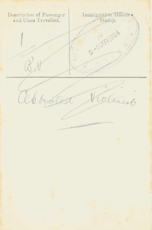 YSAŸE & ELMAN - EMBARKATION CARDS