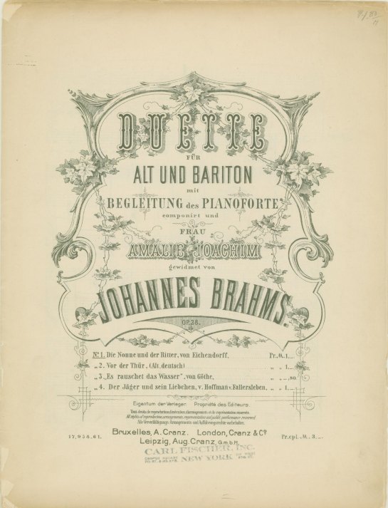 Brahms, Johannes - Duette für Alt und Bariton mit Begleitung des