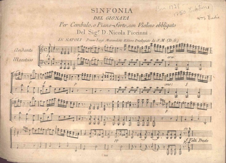 Piccinni, Nicolò - Sinfonia del Gionata per Cembalo, o Piano-forte,